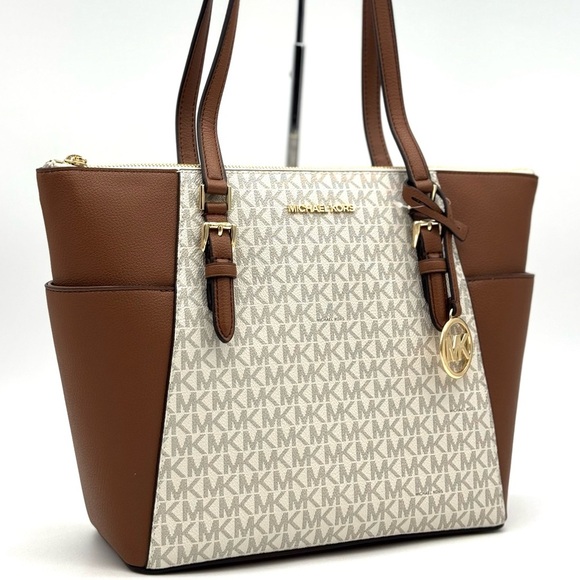 Michael Kors Large Charlotte Tote Bag Vanilla/Brown - Picture 3 of 10